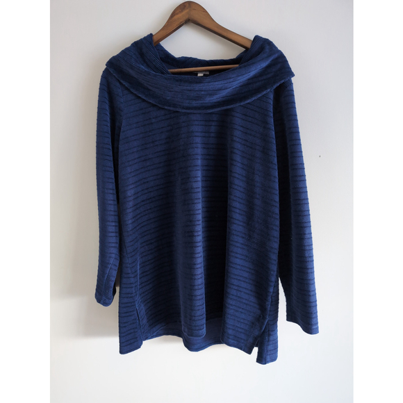 T by Talbots Sweaters - T by Talbots Navy Blue Velvet Corduroy Shawl Turtle Collar Sweater Women Sz 1X